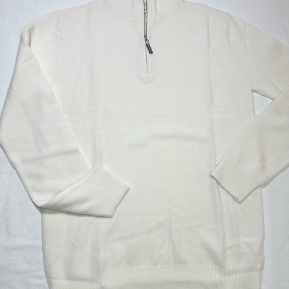 Merino wool men’s sweater 1/4 zip cream color Size Medium men’s fit unisex - Picture 2 of 8